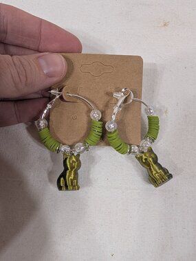3D Metallic Green Cat Earrings